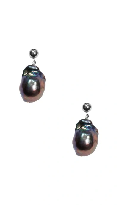 Loren Stewart Nymph Earrings In Sterling Silver & Black Baroque Freshwat
