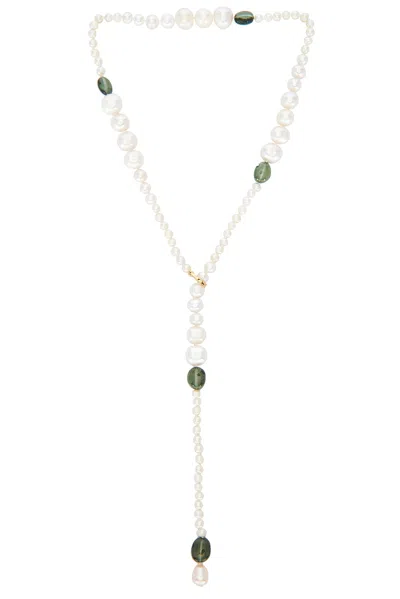 Loren Stewart Poet Lariat Necklace In 14k Yellow Gold  Tourmaline Beads  & Fre