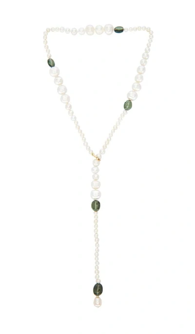 Loren Stewart Poet Lariat Necklace In 14k Yellow Gold  Tourmaline Beads  & Fre