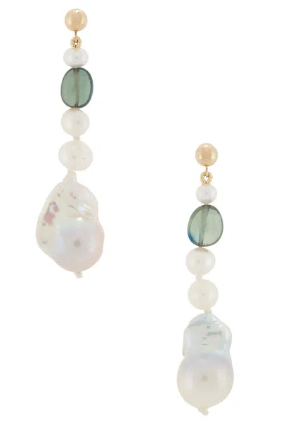 Loren Stewart Poet Pearl Earrings In 14k Yellow Gold  Tourmaline Beads  & Fre