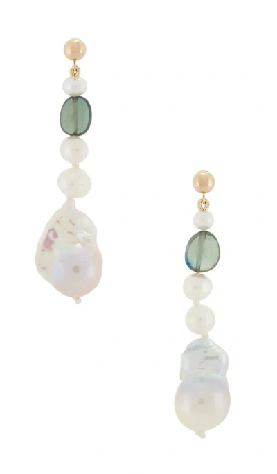 Loren Stewart Poet Pearl Earrings In 14k Yellow Gold  Tourmaline Beads  & Fre