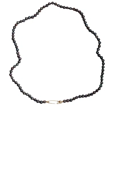 Loren Stewart Safety Pin Necklace In Freshwater Black Pearls