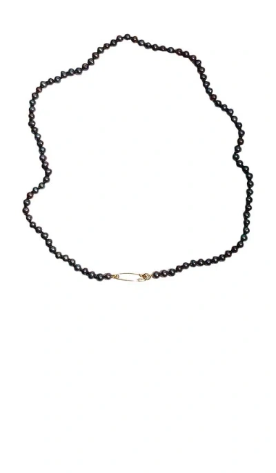 Loren Stewart Safety Pin Necklace In Freshwater Black Pearls