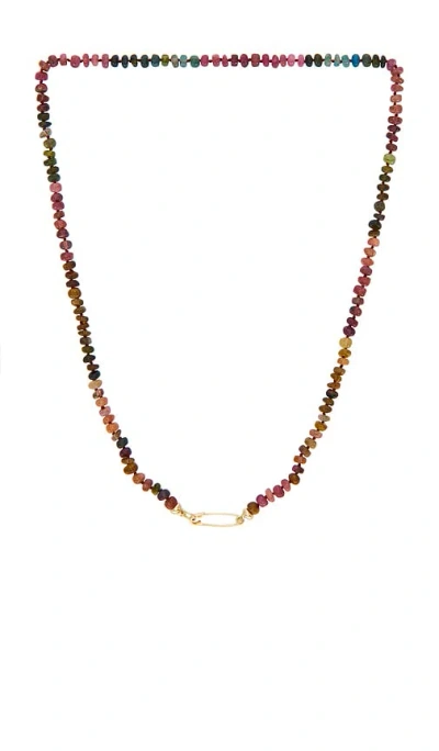 Loren Stewart Tourmaline Safety Pin Necklace In 14k Yellow Gold & Tourmaline Rondelle Be