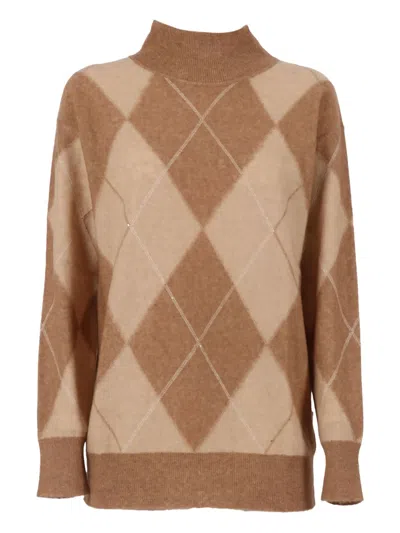 LORENA ANTONIAZZI ARGYLE-KNIT TURTLENECK SWEATER