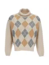 Lorena Antoniazzi Cropped Beige Argyle Pattern Sweater In Multi