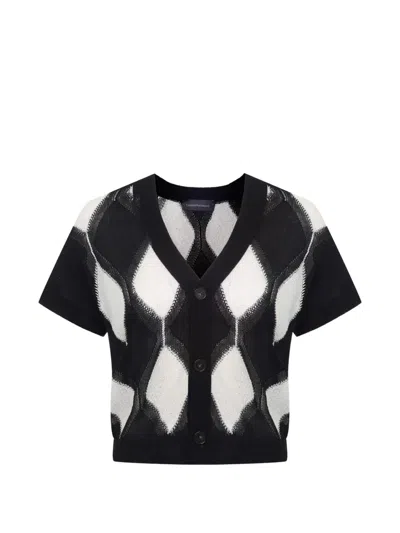 Lorena Antoniazzi Argyle-knit Short-sleeve Cardigan In Black
