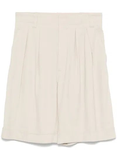Lorena Antoniazzi Beige High-waisted Pleated Cuffed Linen-viscose Shorts In Purple