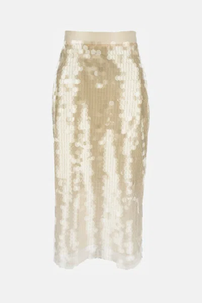 Lorena Antoniazzi Beige Sequins Skirt In Gold