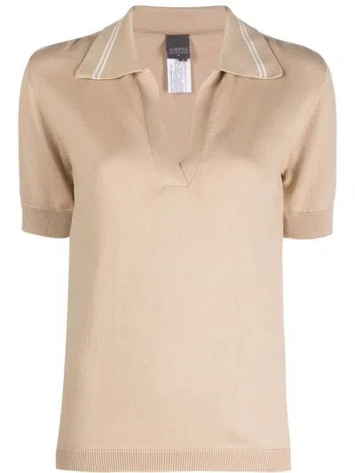 Lorena Antoniazzi Black Knit Polo Shirt With Contrasting Stripes In Brown