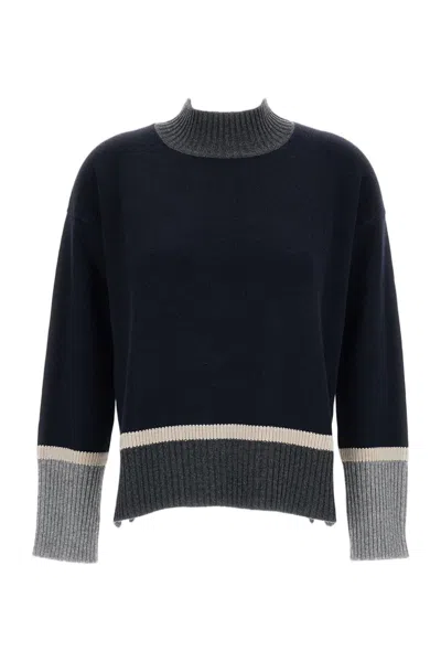 Lorena Antoniazzi Boxy Cropped Sweater With High Ribbed Neckline In Blue