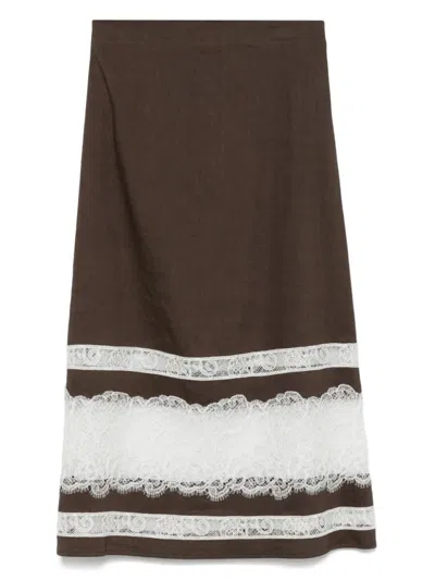 LORENA ANTONIAZZI LORENA ANTONIAZZI BROWN LACE-DETAIL MIDI SKIRT