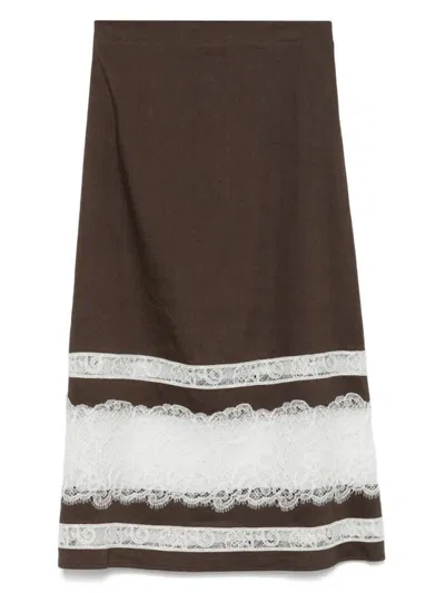 Lorena Antoniazzi Brown Lace-detail Midi Skirt