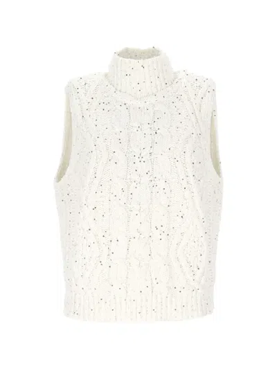 Lorena Antoniazzi Cable Knit Sequin Jacket In White
