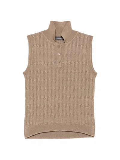 Lorena Antoniazzi Cable-knit Sleeveless Polo Top In Brown