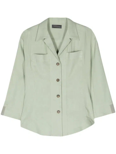 LORENA ANTONIAZZI CAMP-COLLAR LINEN-BLEND GREEN SHIRT