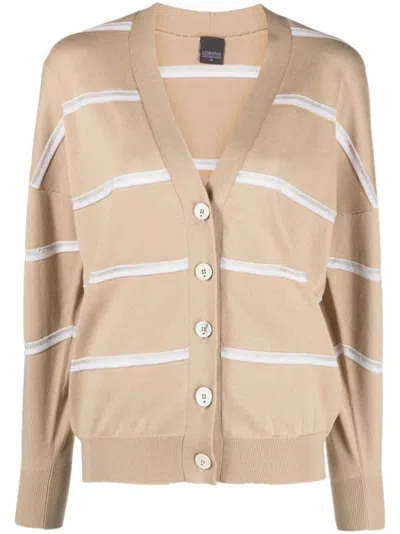 Lorena Antoniazzi Casual Knit Cardigan With Deep V-neckline In Neutral
