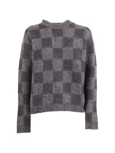 Lorena Antoniazzi Chequered Sweater In Gray