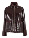 Lorena Antoniazzi High-neck Zip-front Jacket In Burgundy