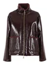 Lorena Antoniazzi High-neck Zip-front Jacket In Burgundy