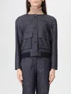 Lorena Antoniazzi Long Tailored Coat With Checkered Pattern And Classic Lapel In Blue