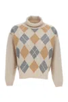 Lorena Antoniazzi Cropped Beige Argyle Pattern Sweater In Multi