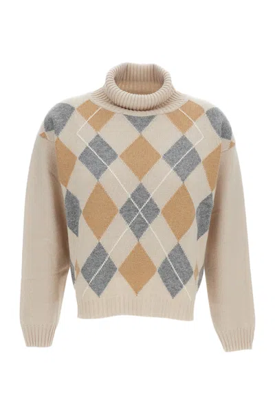 Lorena Antoniazzi Cropped Beige Argyle Pattern Sweater In Neutral