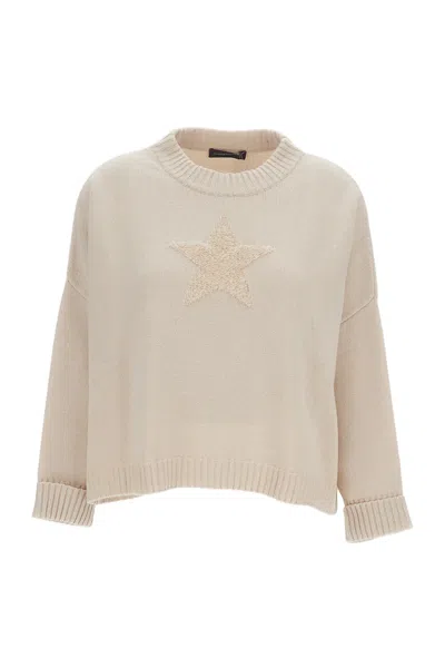Lorena Antoniazzi Cropped Knit Sweater With Textured Star Motif In Multi