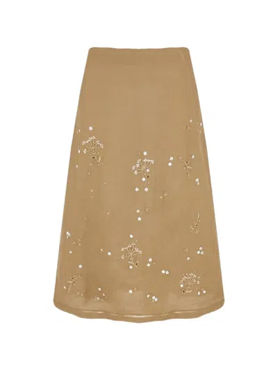 Lorena Antoniazzi Embroidered Elasticated-waist Midi Skirt In Neutral