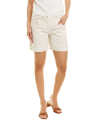Lorena Antoniazzi Embroidered Linen-blend Short In Tan