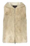 Lorena Antoniazzi Faux-fur Hooded Waistcoat In Beige