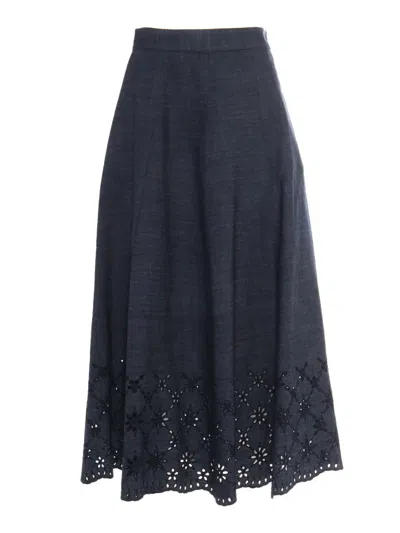 Lorena Antoniazzi Embroidered Denim Skirt In Black
