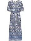 Lorena Antoniazzi Geometric Pattern Midi Dress With Cinched Waist In Blue