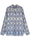 Lorena Antoniazzi Geometric Print Long Sleeve Silk Shirt In Gray