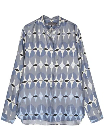 LORENA ANTONIAZZI GEOMETRIC PRINT LONG SLEEVE SILK SHIRT