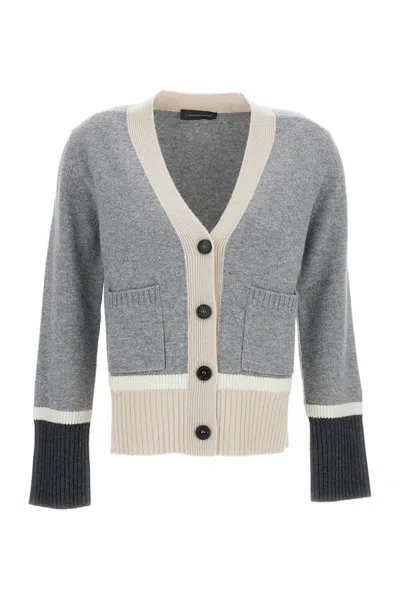 Lorena Antoniazzi Grey V-neck Contrasting Trim Cropped Cardigan In Gray