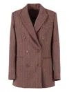 Lorena Antoniazzi Double-breasted Herringbone Jacket With Tailored Fit In Brown