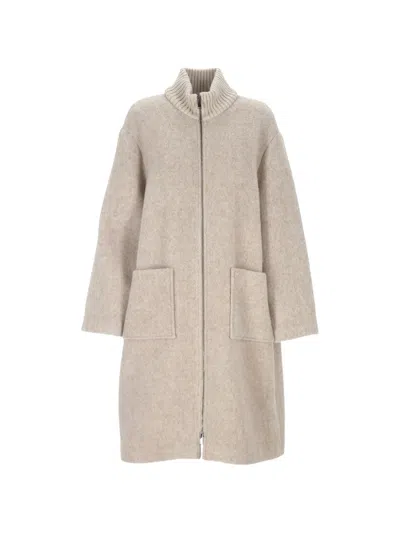 Lorena Antoniazzi High-neck Zip-up Coat In Neutral