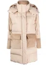 Lorena Antoniazzi Hooded Panelled Padded Coat In Neutrals