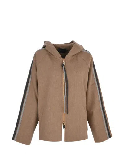 Lorena Antoniazzi Hooded Side-stripe Coat In Red