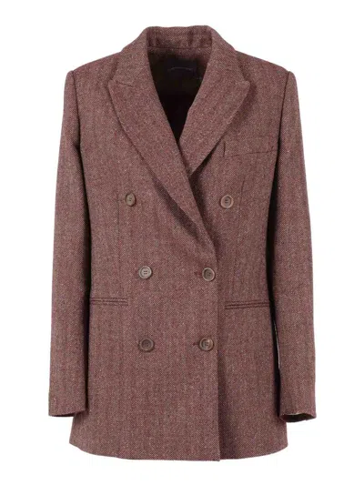 Lorena Antoniazzi Herringbone Double-breasted Blazer In Brown
