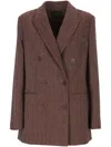 Lorena Antoniazzi Double-breasted Herringbone Jacket With Tailored Fit In Brown