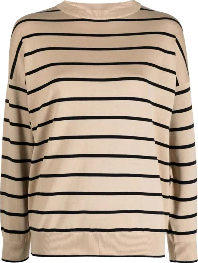 Lorena Antoniazzi Knit Choker Sweater With Relaxed Fit And Ribbed Details In Brown