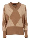 Lorena Antoniazzi Knit V Neck In Brown