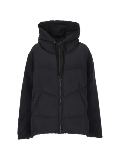 Lorena Antoniazzi Knit-sleeve Hooded Puffer Jacket In Blue