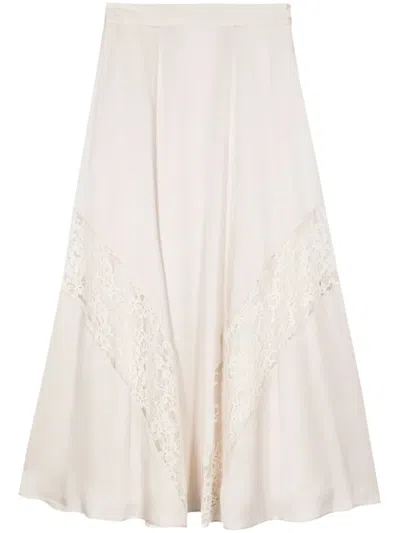 Lorena Antoniazzi Lace-detail Satin Midi Skirt In Neutrals