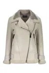 Lorena Antoniazzi Leather Biker Jacket In Neutral