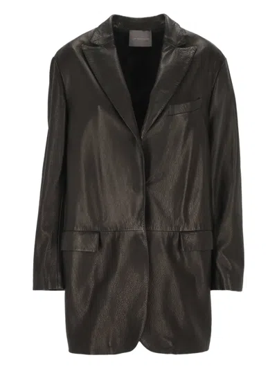 LORENA ANTONIAZZI LEATHER SINGLE-BREASTED COAT