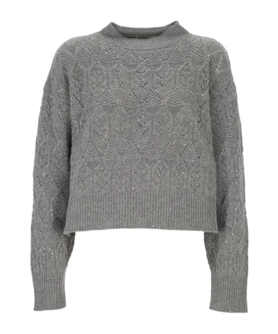 Lorena Antoniazzi Sequin-embellished Open-knit Sweater In Gray