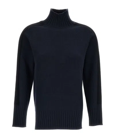 Lorena Antoniazzi Ribbed Mock Neck Sweater With Side Slits In Blue